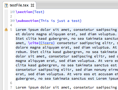 Eclipse editor with word wrap demonstrating the error marker